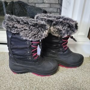 Kamik Kid's Powdery 2 Black Pink Fur-Lined Waterproof Winter Boots, Sz 7 Big Kid